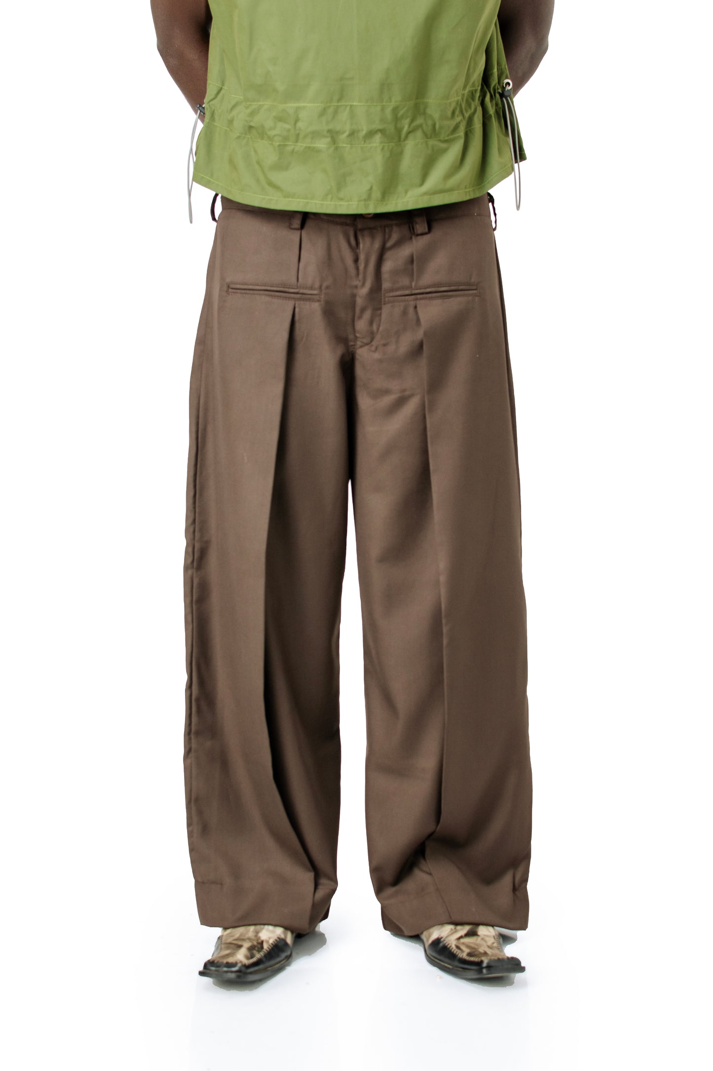 CASHMERE PLEATED TROUSERS in dark brown