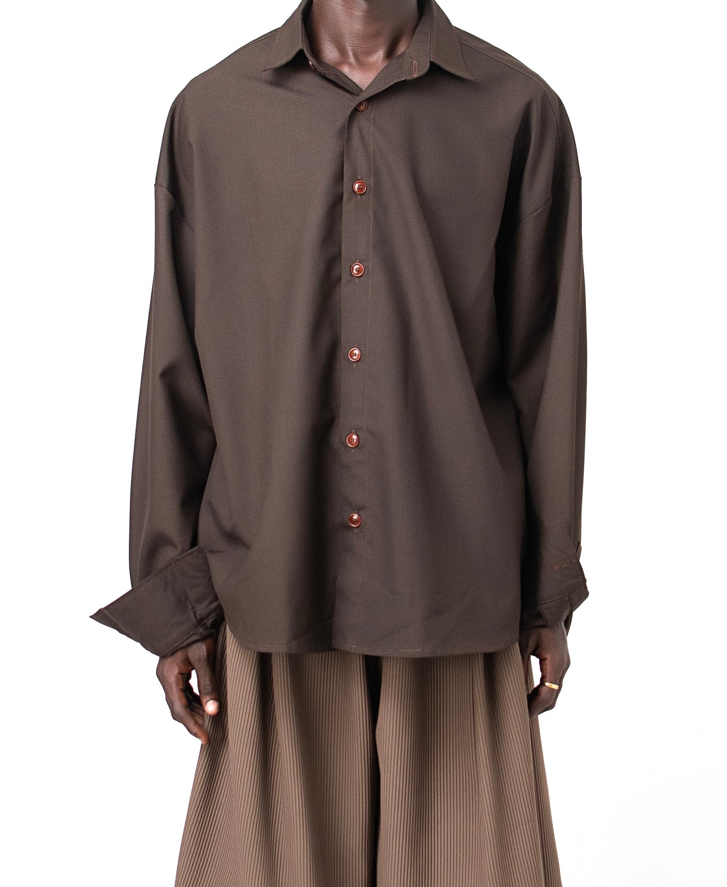 LINEAGE LONG SLEEVES BUTTON UP SHIRT in dark brown