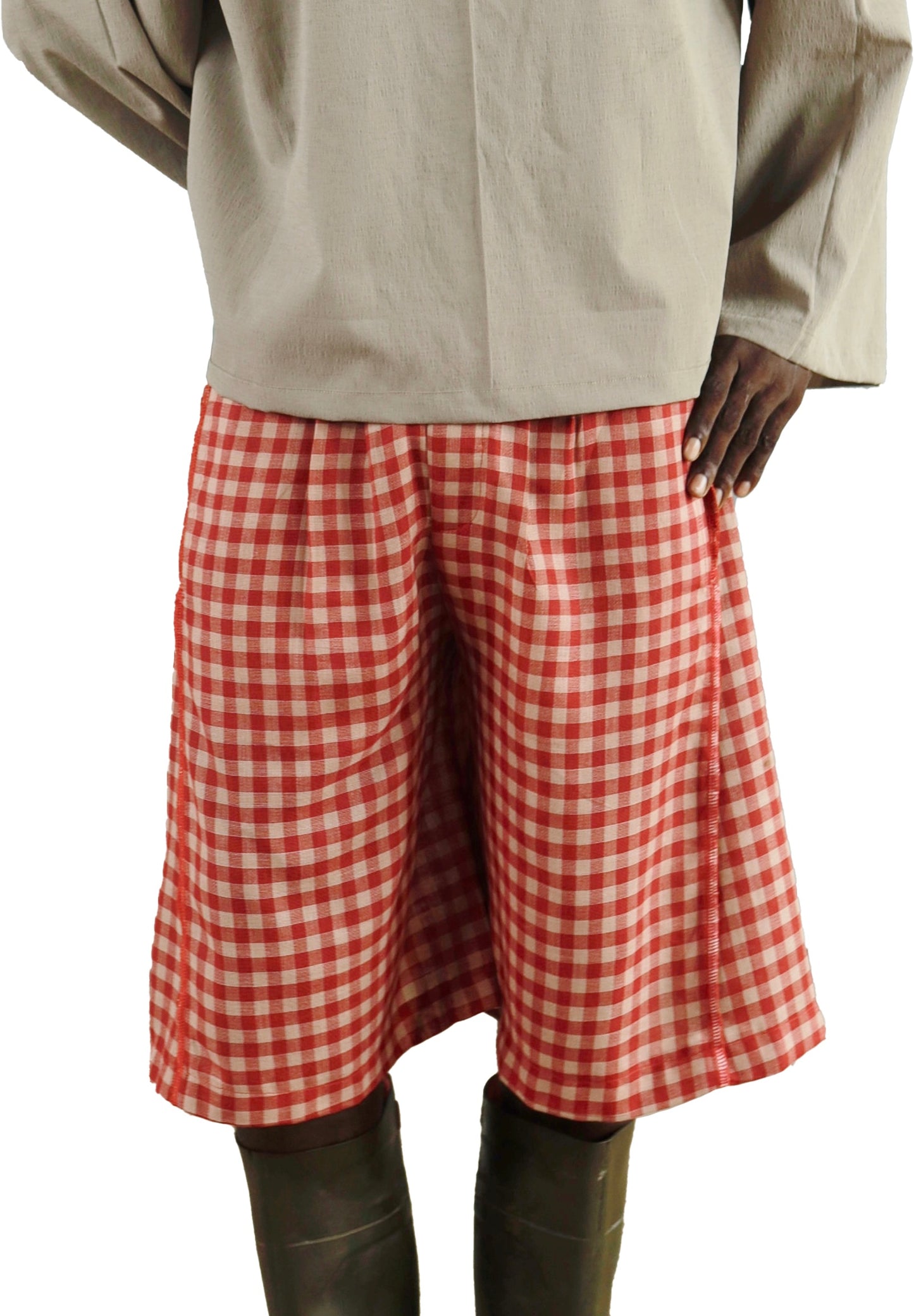 MFRAMA CHECKERED LINEN SHORTS in red and blue