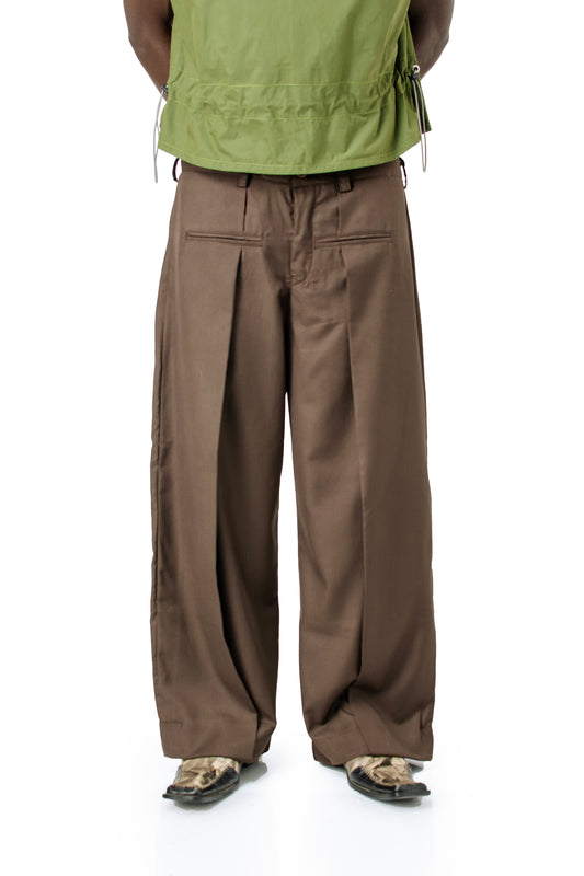 CASHMERE PLEATED TROUSERS in dark brown