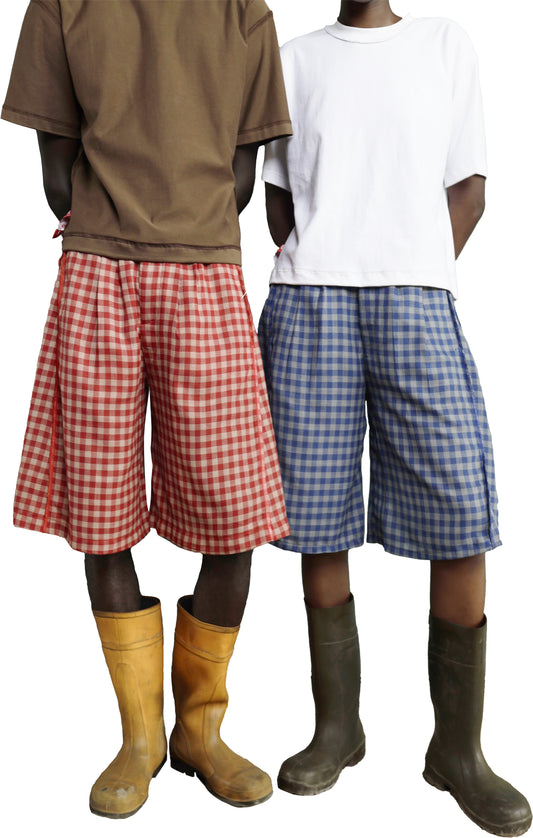 MFRAMA CHECKERED LINEN SHORTS in red and blue