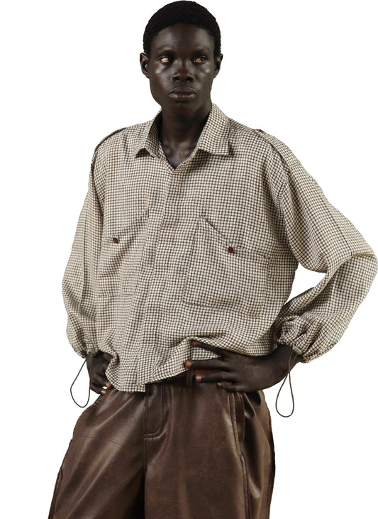 KETEKE TRANSIT BUTTON UP SHIRT in checkered brown