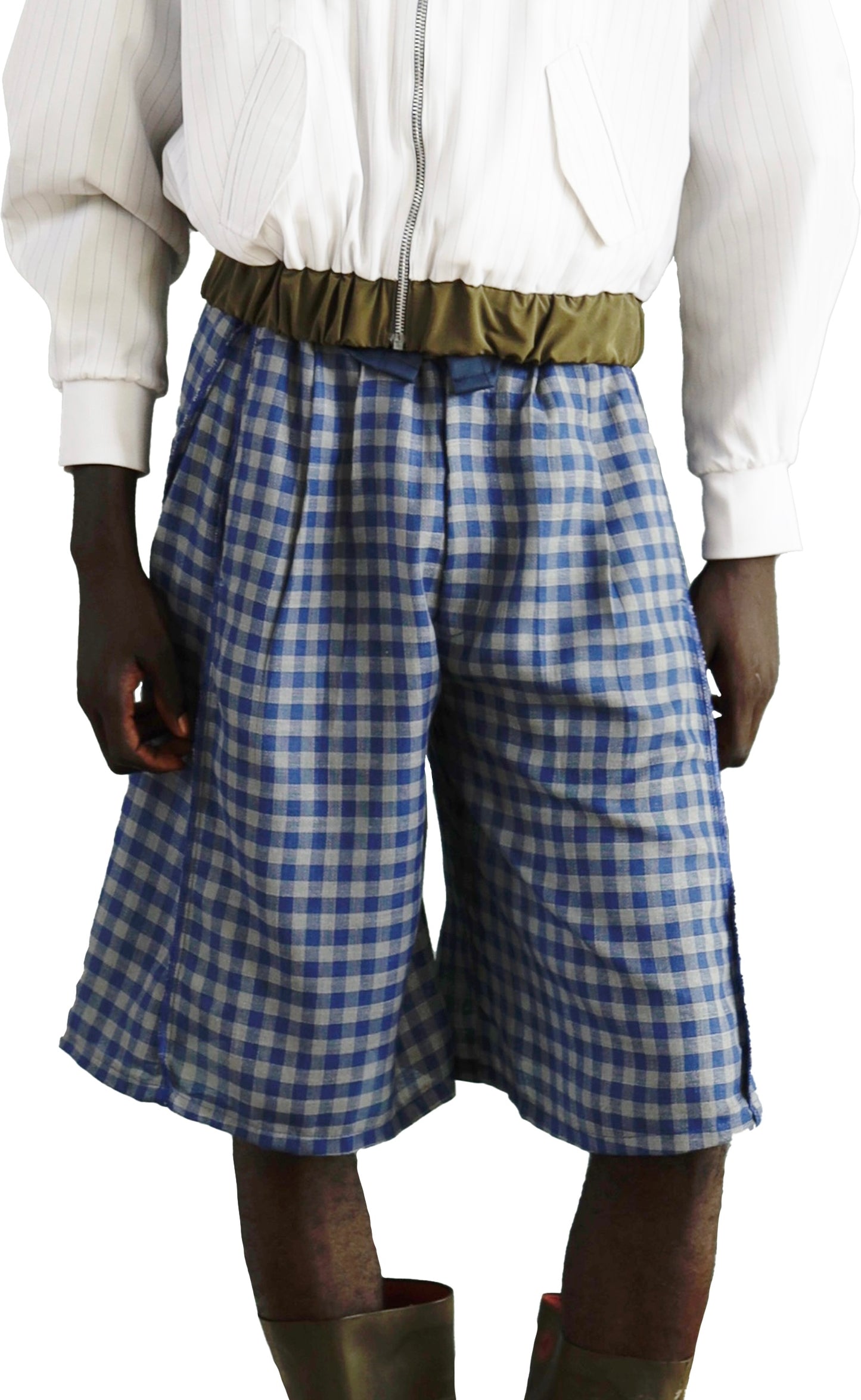 MFRAMA CHECKERED LINEN SHORTS in red and blue